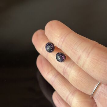 Purple Sparkly Fused Glass Sterling Silver Stud Earrings, 8 of 9