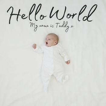 Personalised Hello World Baby Announcement Blanket, 2 of 5