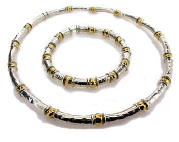 Silver And Gold Vermeil Beaten Tube Necklace, 2 of 4