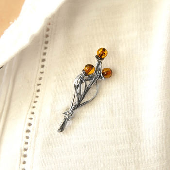 Sterling Silver And Amber Organic Brooch, 3 of 4