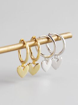 Gold Plated Or Sterling Silver Love Heart Hoop Earrings, 2 of 7