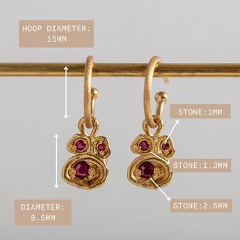 Ruby And Gold Vermeil Plated Drop Hoops July Birthday, 5 of 6