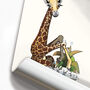 Giraffe Sitting In The Bath, Funny Bathroom Art, thumbnail 2 of 7