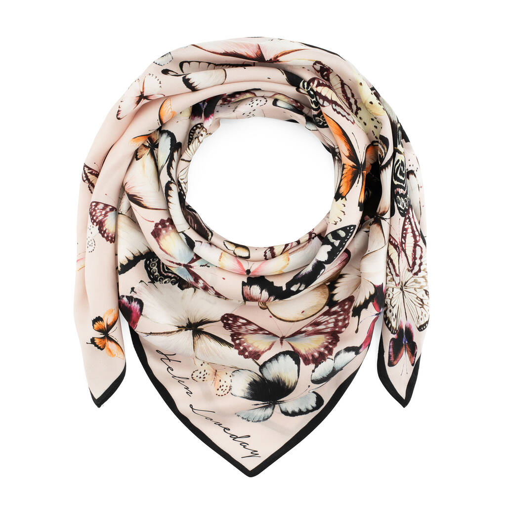 Pure Silk Designer Scarf Luxury Butterflies Pink 90cm By Helen Loveday ...