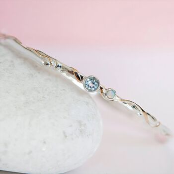 Sterling Silver Organic Blue Opal And Topaz Bangle, 4 of 9