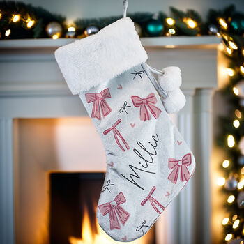 Personalised Pink Bow Christmas Stocking, 3 of 4