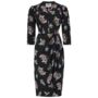 Mabel Long Sleeve Dress In Black Floral 1940s Style, thumbnail 1 of 3