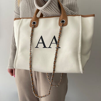 Personalised Cream And Tan Large Chain Initial Tote Bag, 3 of 6