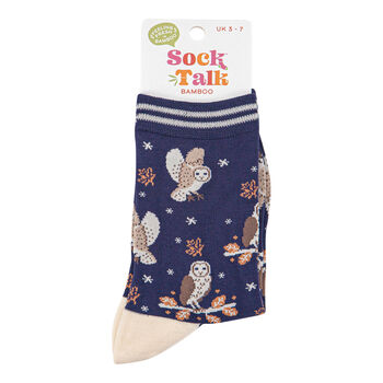 Women's Bamboo Socks Barn Owls Navy Blue, 4 of 4