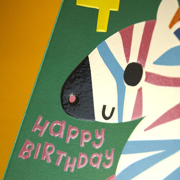Colourful Zebra Age Four Children's Birthday Card, 2 of 2