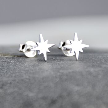 Unisex Sterling Silver Shining Star Stud Earrings, 3 of 7
