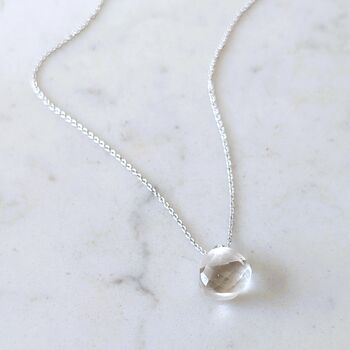 Clear Quartz Teardrop April Birthstone Necklace, Silver, 2 of 6
