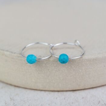 Sterling Silver Charm Hoops With Turquoise Bead, 2 of 4