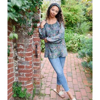 Green And Grey Floral Bohemian Blouse, 3 of 3