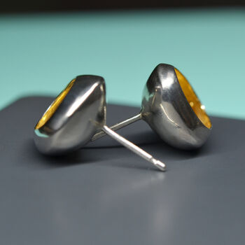 Handmade Sterling Silver Studs With Hidden Gold Treasure, 4 of 9