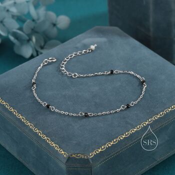 Sterling Silver 2mm Black Spinel Beaded Satellite Chain Bracelet, 7 of 12