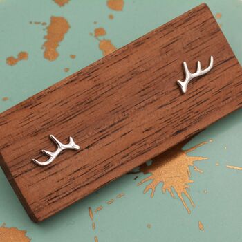 Sterling Silver Stag Deer Antler Stud Earrings, 3 of 12