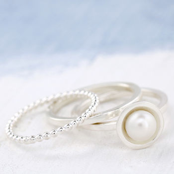 Pearl Stacking Ring Set. Sterling Silver, 2 of 12