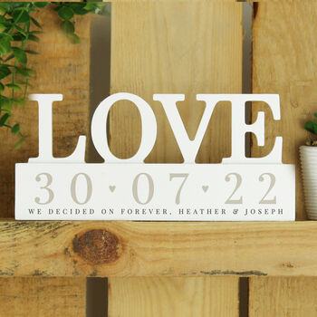 Personalised Wedding Date Wooden Love Ornament, 3 of 3