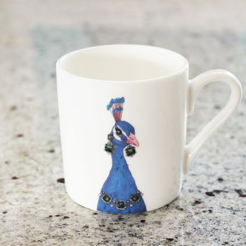 Peacock Print Illustrated Espresso Cup And Saucer, 3 of 6