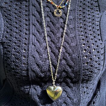 Lucky In Love Extra Long Puffy Heart Chain Necklace, 3 of 4