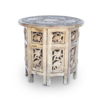 Mangowood Elephant Carved Octagonial Side Table, 4 of 5