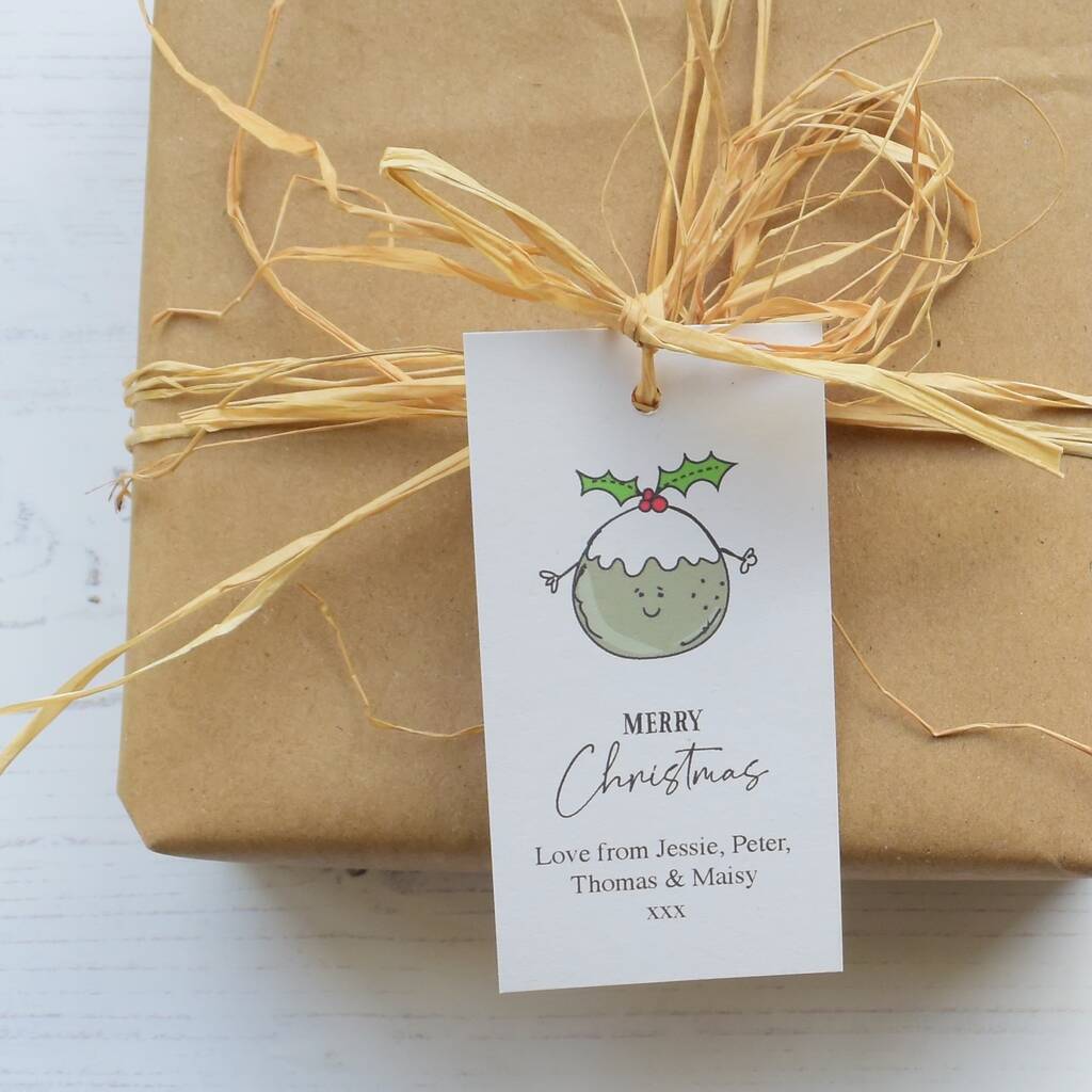 10 Personalised Christmas Pudding Christmas Gift Tags, 1 of 2