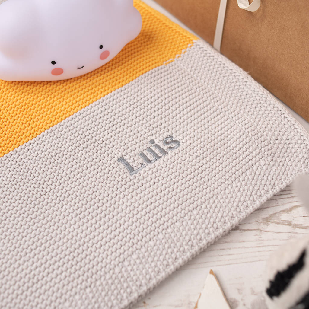 Amber And Grey Maxi Stripe Baby Hat And Blanket Set By Toffee Moon