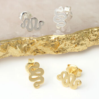 18ct Gold Plated Or Sterling Silver Snake Stud Earrings, 2 of 6
