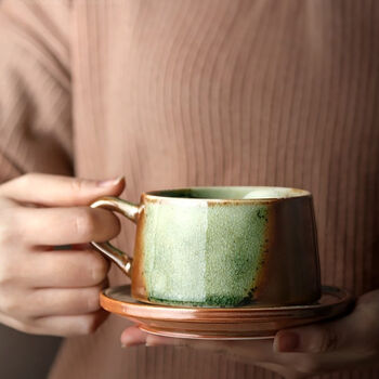 Handmade Ceramic Cup And Saucer Set Crackle Glaze, 3 of 4