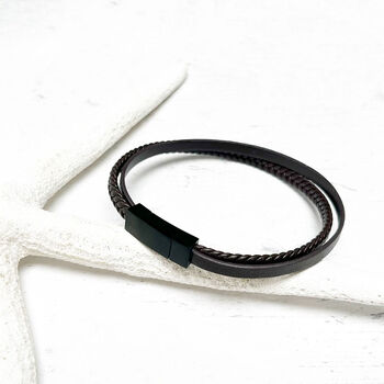 Classic Braided Leather Men's Bracelet, 6 of 6
