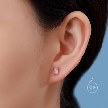White Opal Oval Stud Earrings In Sterling Silver, 8 of 12