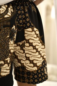 Men's Black Satin Batik Shorts, 4 of 6