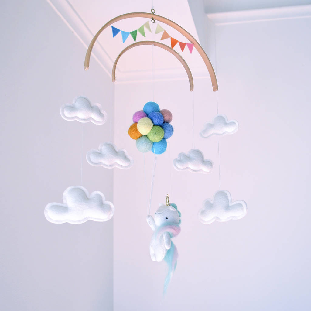 Unicorn Nursery Mobile Flying With Rainbow Balloons, 1 of 9