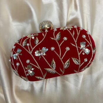 Deep Red Velvet Handcrafted Oval Clutch Bag, 7 of 7