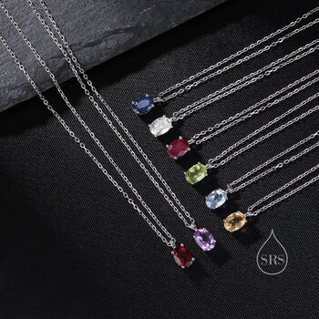 Very Tiny Genuine Sapphire Oval Pendant Necklace, 5 of 12