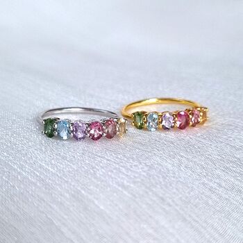 Rainbow Multicoloured Gemstone Half Eternity Ring, 4 of 12