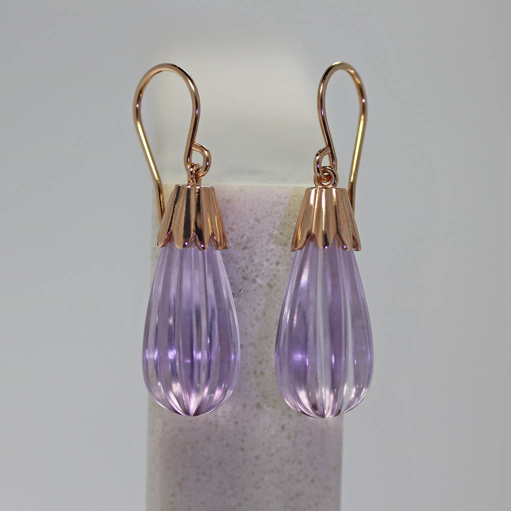 Rose Gold Amethyst Drop Earrings By Flawless Jewellery Rose Gold Amethyst Drop Earrings