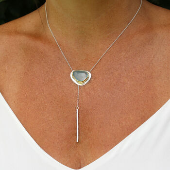 Chalcedony Gemstone Sterling Silver Lariat Necklace, 4 of 6
