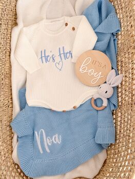 Personalised Embroidered Ruffle Frill New Baby Name Knitted Blanket, 5 of 8