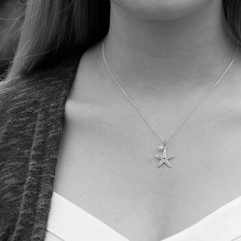 Starfish And Pearl Necklace Sterling Silver, 3 of 6