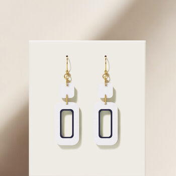 Pearlescent White And Navy Rectangle Earrings, 3 of 7