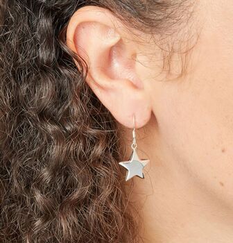 Sterling Silver Drop Earrings With Large Star Charms, 2 of 7