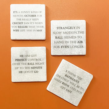 Set Of Four Marble Famous Cricket Quotes Coasters, 4 of 4