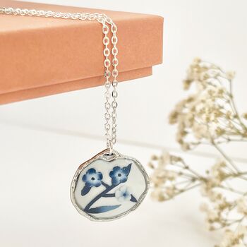 Blue And White Floral Handmade Circle Clay Necklace, 6 of 9