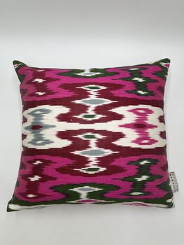 Square Ikat Silk Cushion Watermelon Weave, 2 of 8