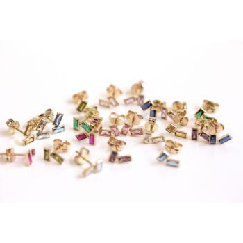 9ct Solid Gold 12 Birthstone Cz Baguette Stud Earrings, 10 of 12