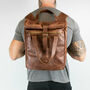 Vintage Style Brown Roll Top Backpack For Laptop, thumbnail 2 of 11