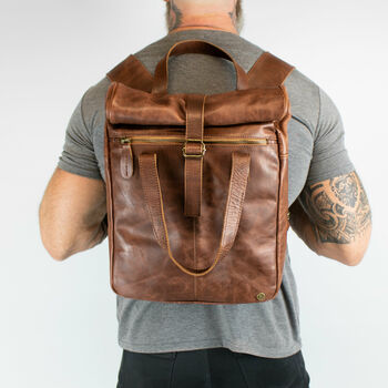 Vintage Style Brown Roll Top Backpack For Laptop, 2 of 11