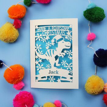 Personalised Papercut Dinosaur Christmas Card, 6 of 9